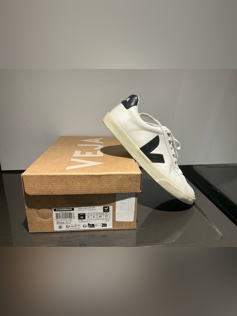 Veja Esplar White Leather Sneakers with Black V Detail